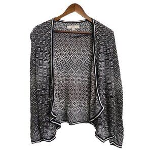 LOFT Womens Blue White Southwestern Print Open Front Cardigan Sweater Small
